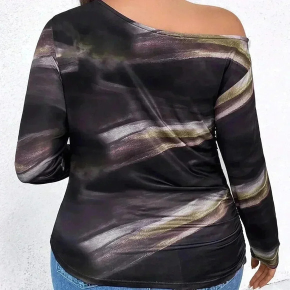multicolor Casual Women's Plus Size Tie Dye Asymmetrical neck Shirt - Picture 2 of 6